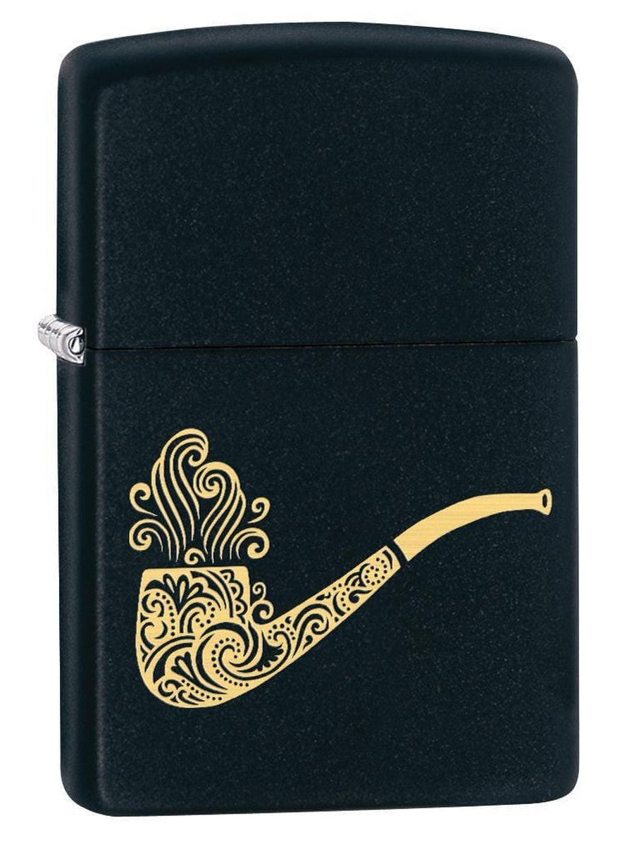 Zippo Lighter: Smoking Pipe Engraved - Black Matte 78543 (1975610572915)
