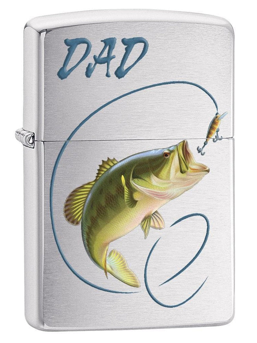 Zippo Lighter: Dad, Bass Fishing - Brushed Chrome 78657 - Gear Exec (1975612145779)