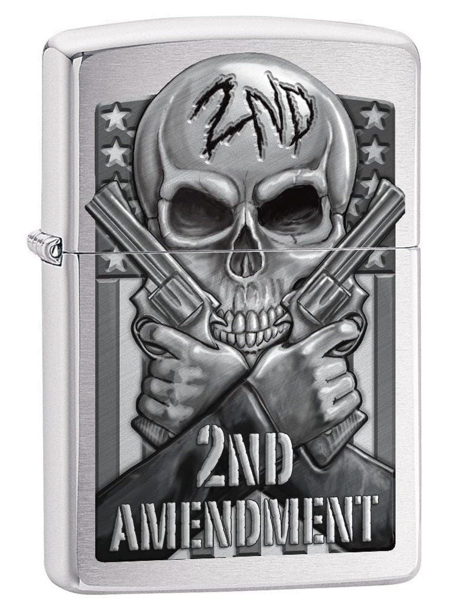 Zippo Lighter: Second Amendment, Skull and Guns - Brushed Chrome 78702 (1975612801139)