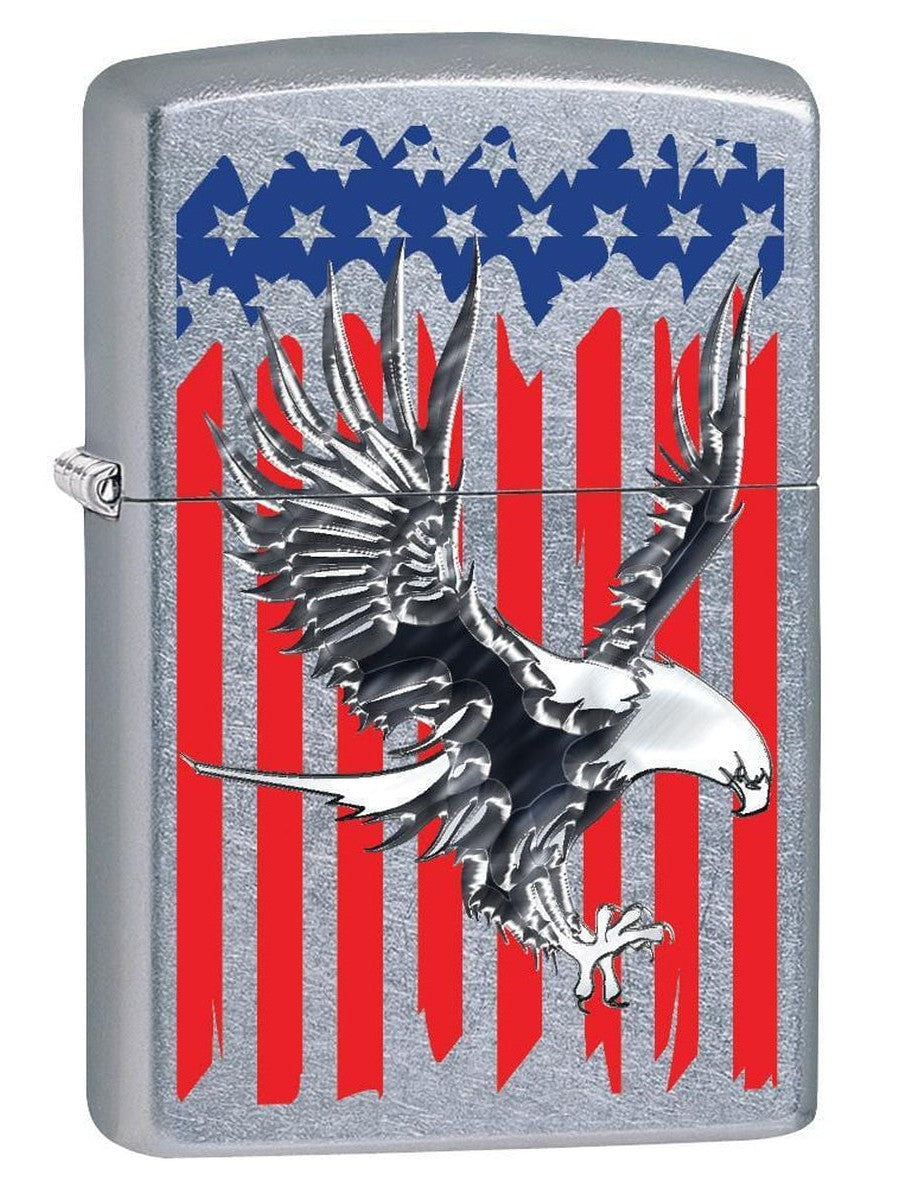 Zippo Lighter: Bald Eagle on American Flag - Street Chrome 78714 - Gear Exec (1975613063283)