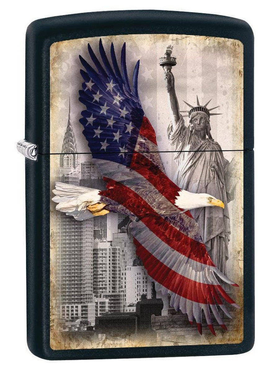 Zippo Lighter: Bald Eagle and New York City - Black Matte 78717 - Gear Exec (1975613096051)