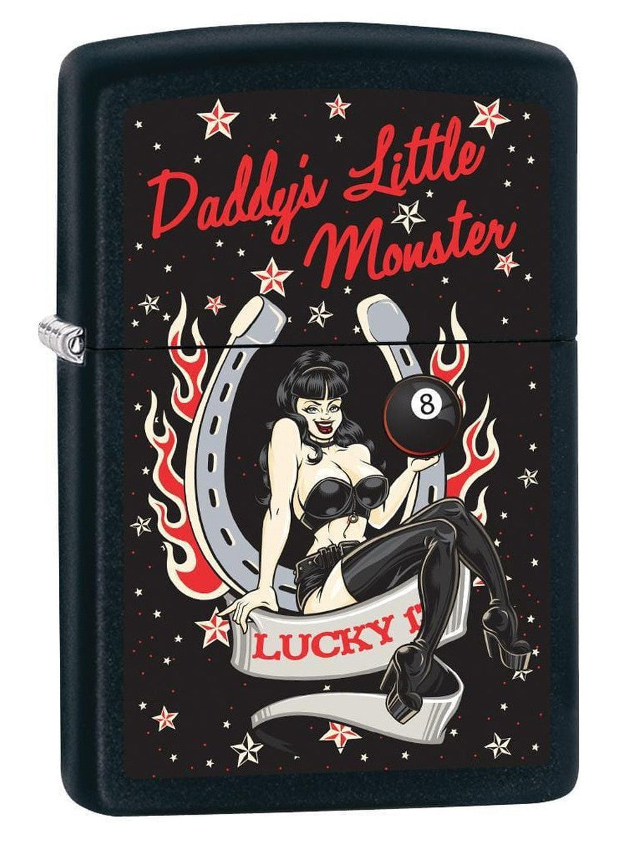 Zippo Lighter: Daddys Little Monster, Pin-Up Girl - Black Matte 78774 - Gear Exec (1975613948019)