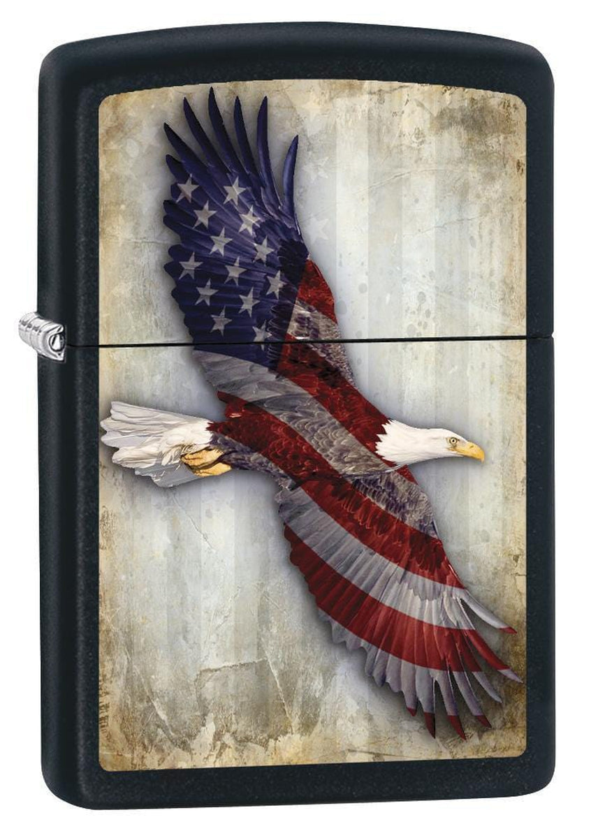 Zippo Lighter: American Flag, Bald Eagle - Black Matte 79110 - Gear Exec (1975618797683)