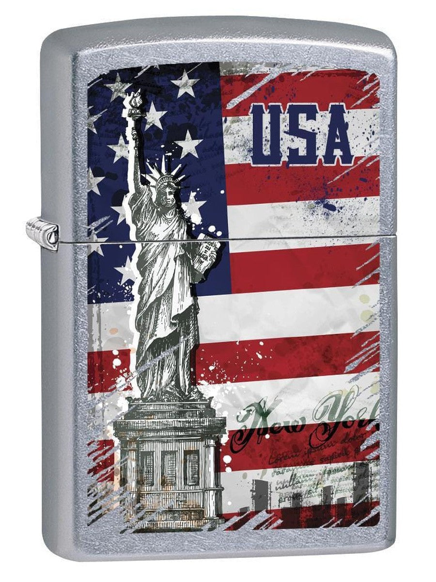 Zippo Lighter: Statue of Liberty and American Flag - Street Chrome 79227 (1975620763763)