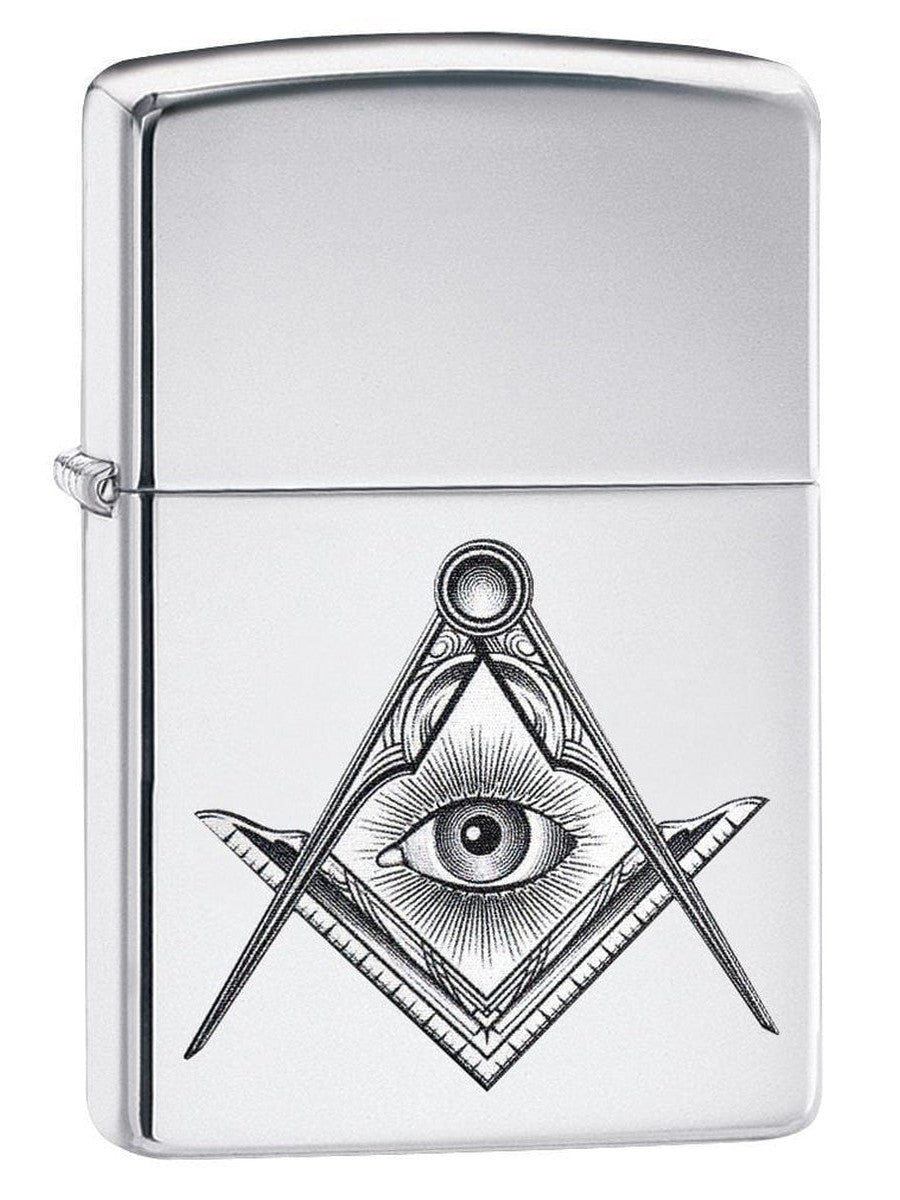 Zippo Lighter: Masonic Compass and Square - High Polish Chrome 79242 (1975620993139)