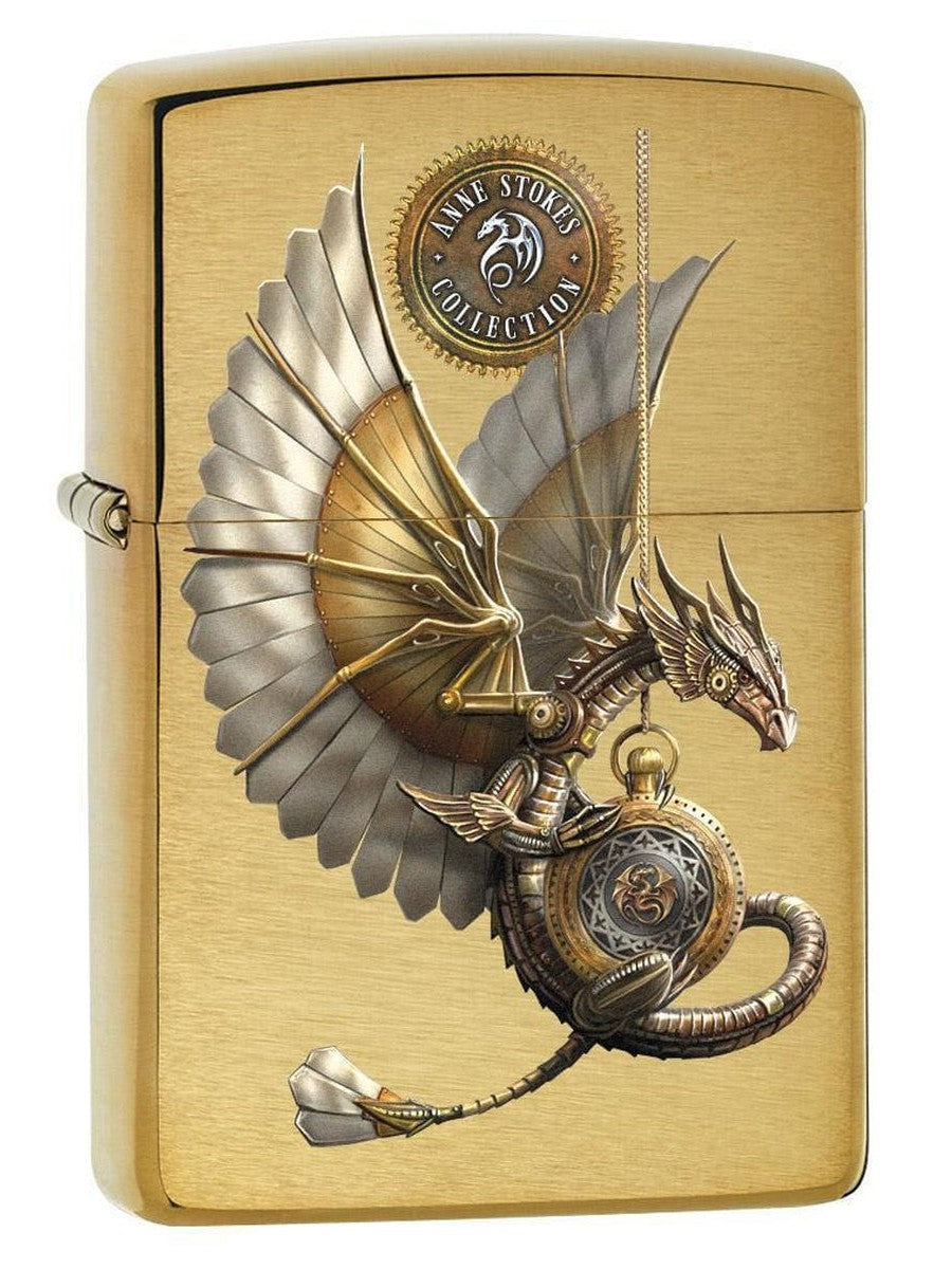 Zippo Lighter: Anne Stokes Steampunk Dragon - Brushed Brass 79281 - Gear Exec (1975621779571)