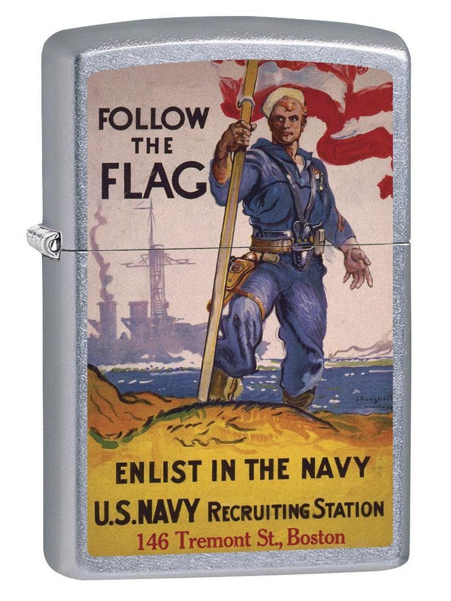 Zippo Lighter: Military Poster, US Navy Follow the Flag - Street Chrome 79368 (1975623712883)