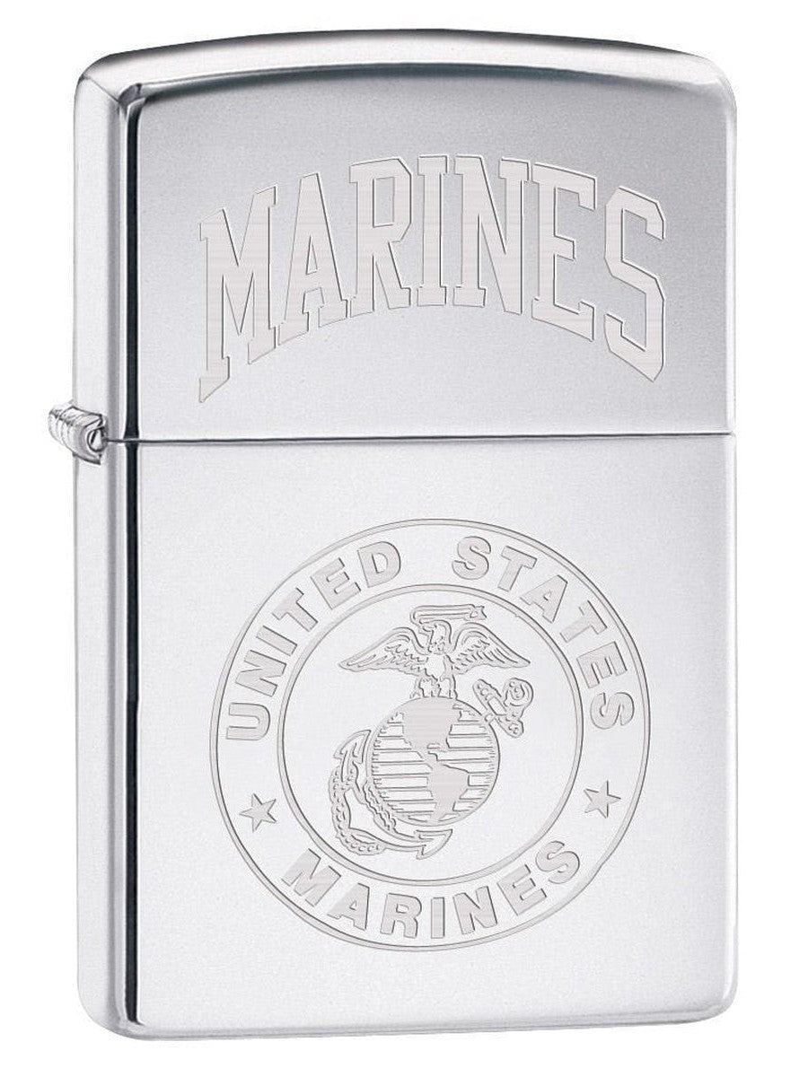 Zippo Lighter: USMC Marines Logo Engraved - High Polish Chrome 79437 (1975624925299)