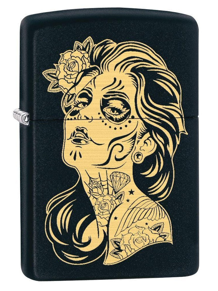 Zippo Lighter: Day of the Dead Girl, Engraved - Black Matte 79494 - Gear Exec (1975625908339)