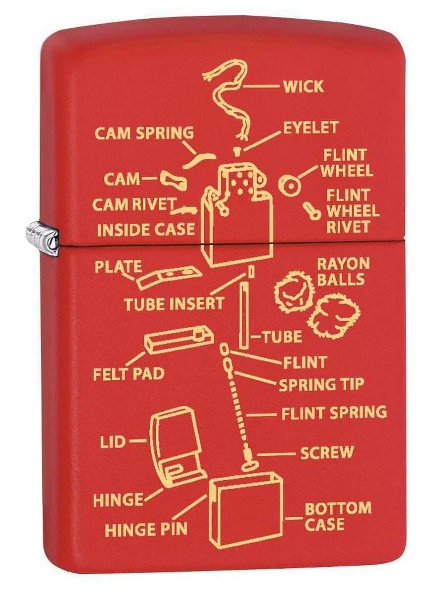 Zippo Lighter: Anatomy of a Lighter - Red Matte 79500 - Gear Exec (1975626006643)