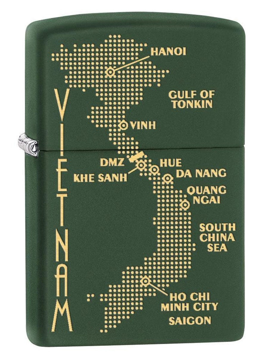 Zippo Lighter: Vietnam War Map - Green Matte 79506 (1975626104947)