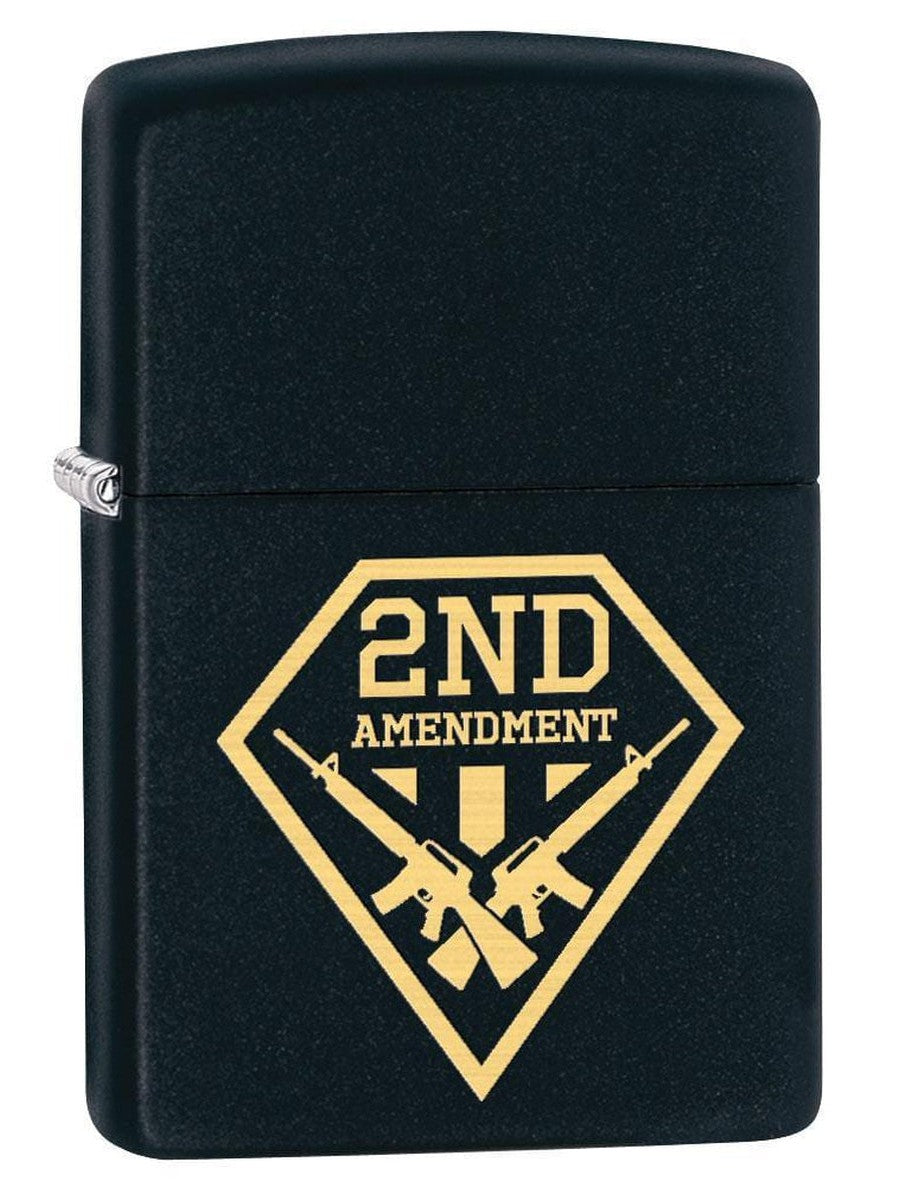 Zippo Lighter: Second Amendment Gun Shield - Black Matte 79551 (1975626989683)