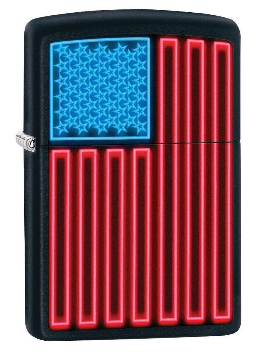 Zippo Lighter: Neon American Flag - Black Matte 79566 (1975627284595)