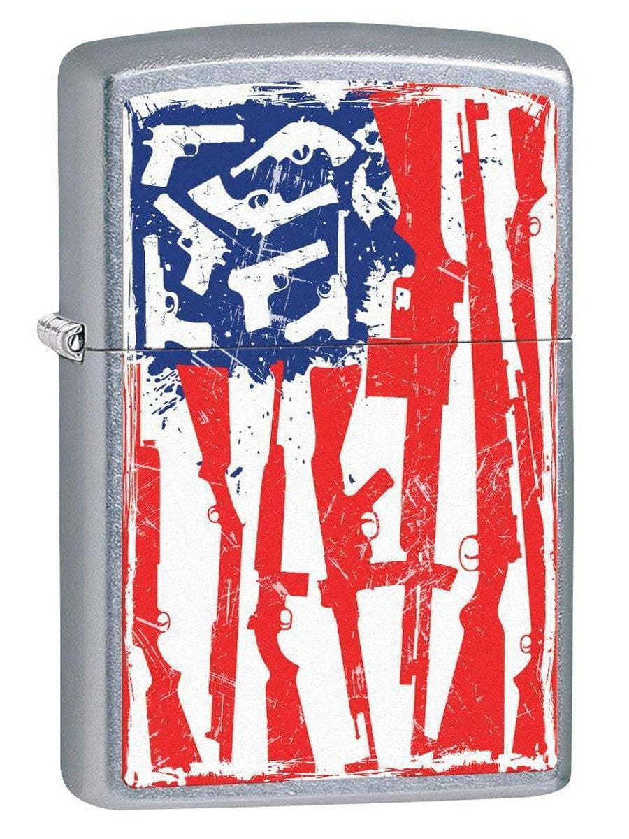 Zippo Lighter: American Flag of Guns - Street Chrome 79575 - Gear Exec (1975627415667)