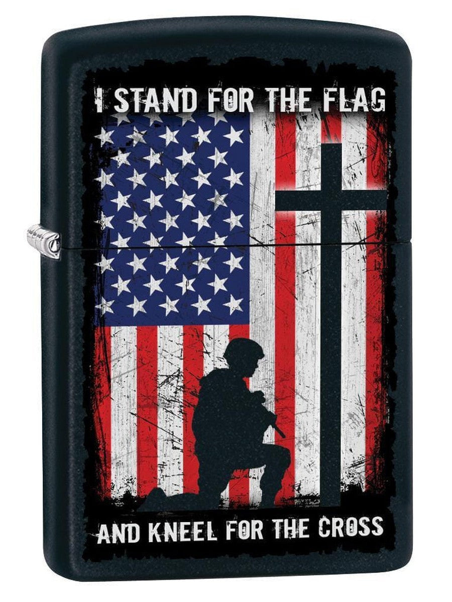 Zippo Lighter: I Stand For the Flag and Kneel For the Cross - Black Matte 79815 - Gear Exec (1975631937651)