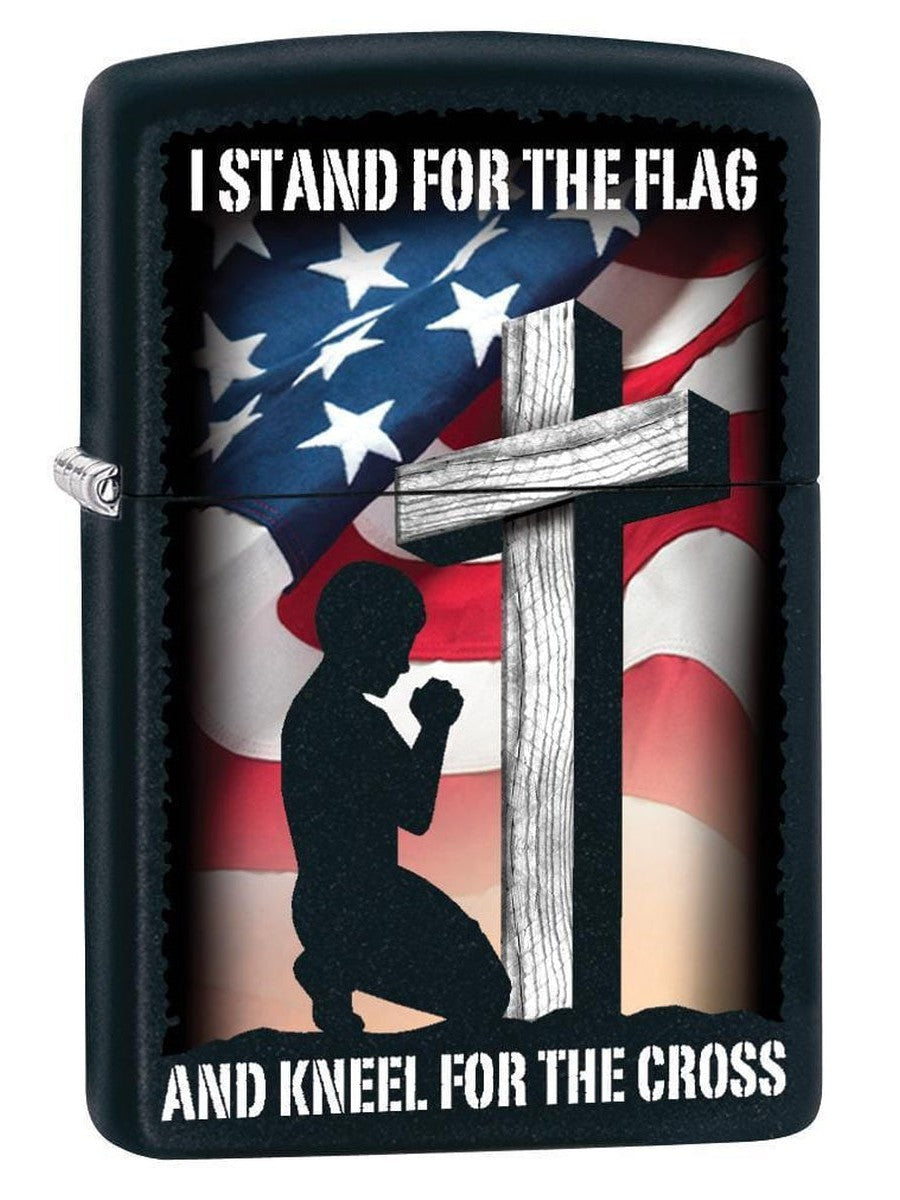 Zippo Lighter: I Stand For the Flag and Kneel For the Cross - Black Matte 79818 - Gear Exec (1975631970419)
