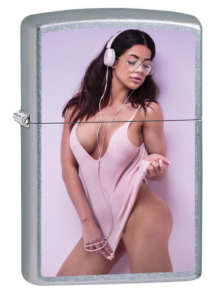 Zippo Lighter: Sexy Brunette Girl Posing - Street Chrome 79887 (1975633576051)