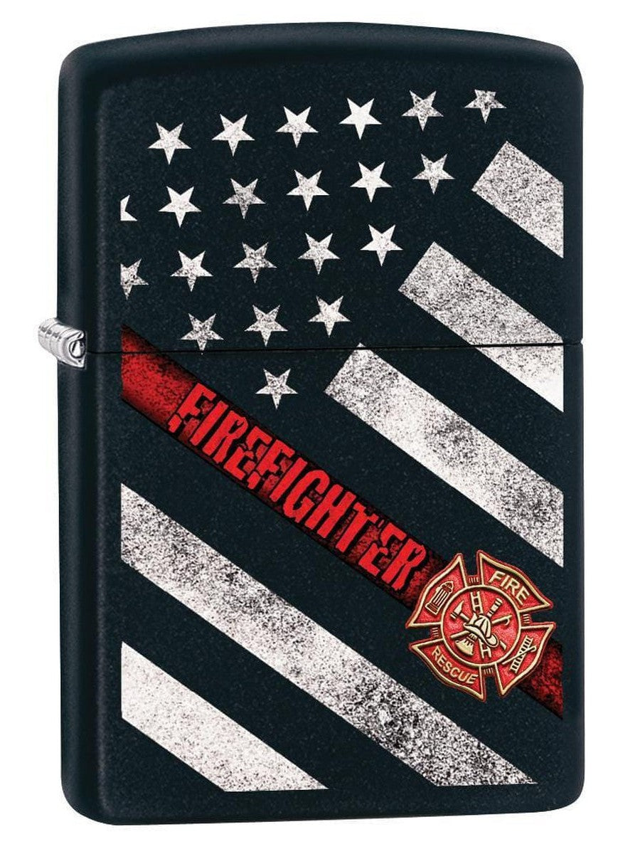 Zippo Lighter: Firefighter Flag - Black Matte 79929 - Gear Exec (1975634231411)