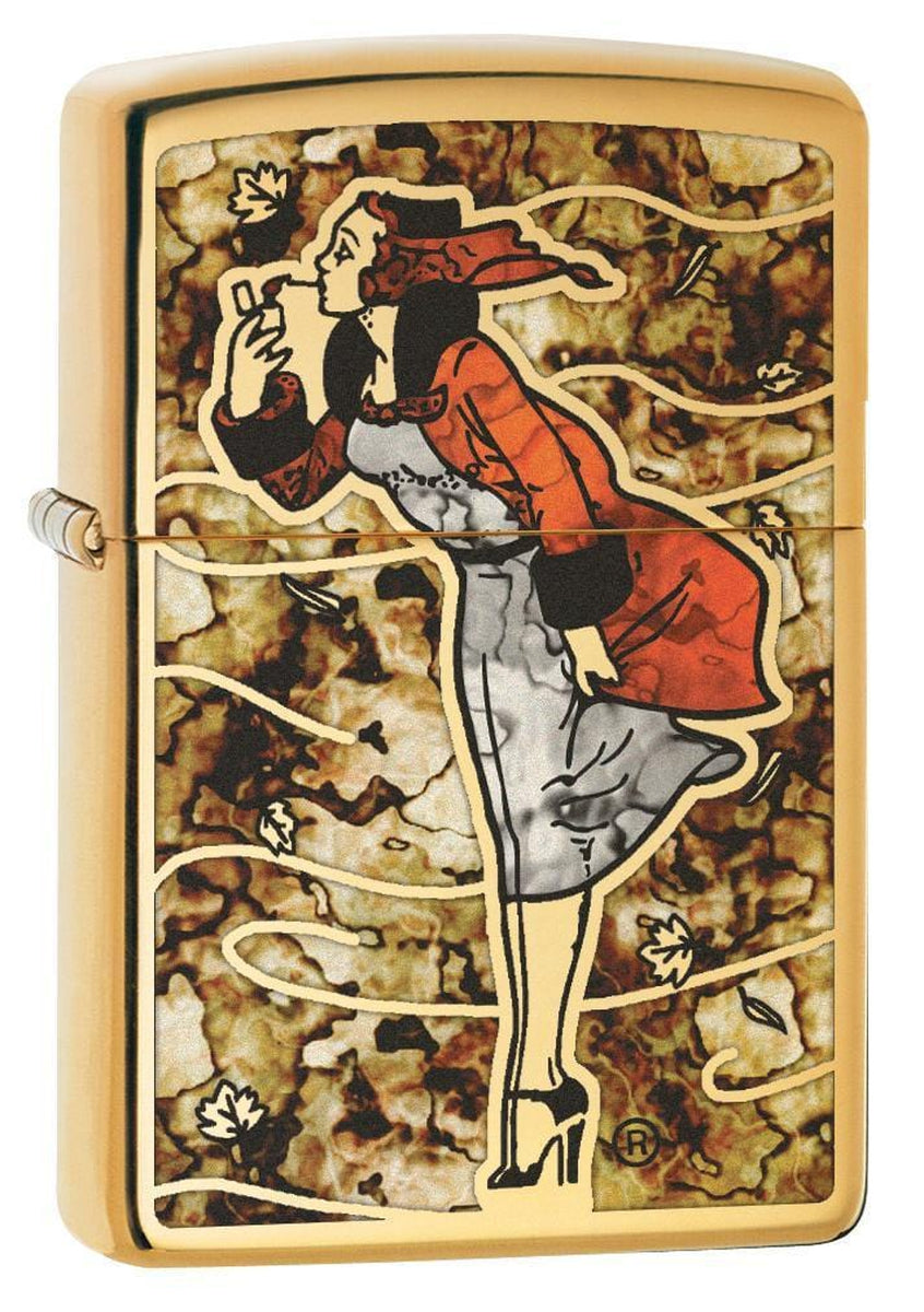 Zippo Lighter: Fusion Windy Girl - High Polish Brass 79950 - Gear Exec (1975634493555)