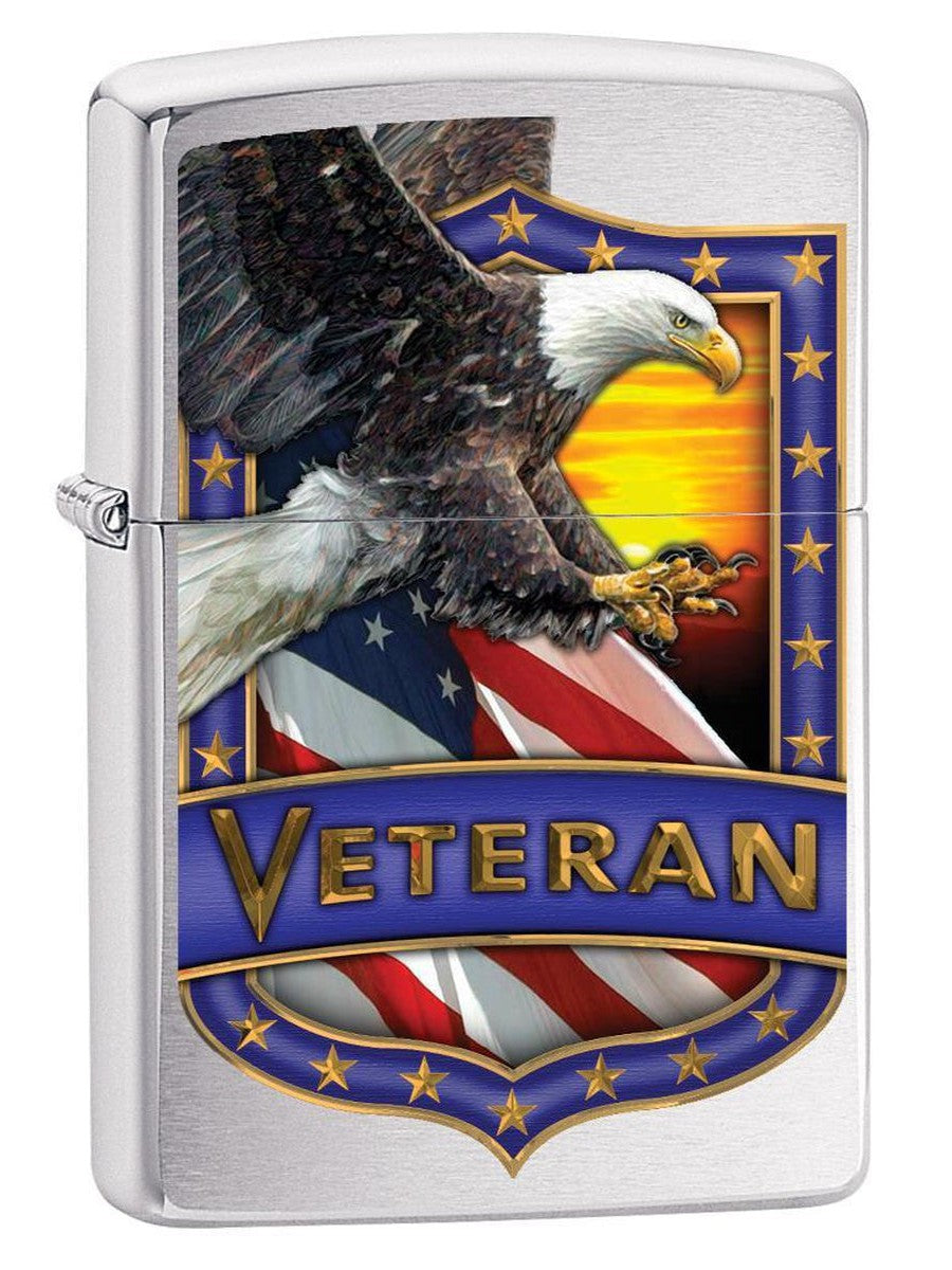 Zippo Lighter: Veteran Shield with Eagle - Brushed Chrome 79983 (1975634952307)