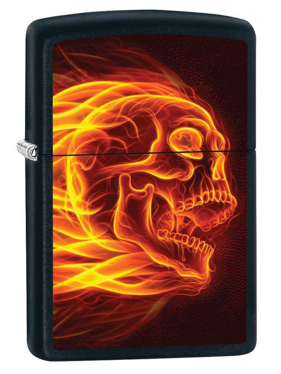Zippo Lighter: Flaming Skull - Black Matte 79995 - Gear Exec (1975635181683)