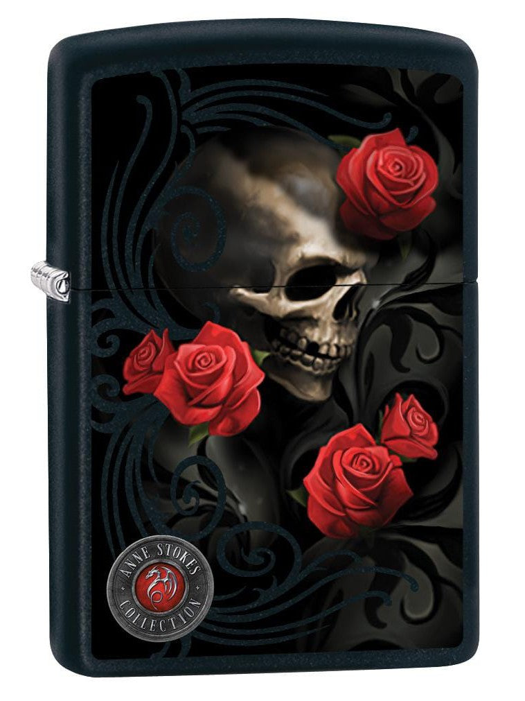 Zippo Lighter: Anne Stokes Skull and Roses - Black Matte 80010 (2029568098419)