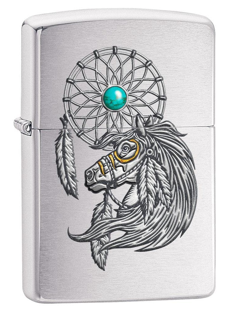 Zippo Lighter: Native American Horse and Dreamcatcher - Brushed Chrome 80211 (2029570457715)