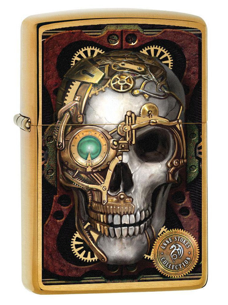 Zippo Lighter: Anne Stokes Steampunk Skull - Brushed Brass 80259 (4269193756787)