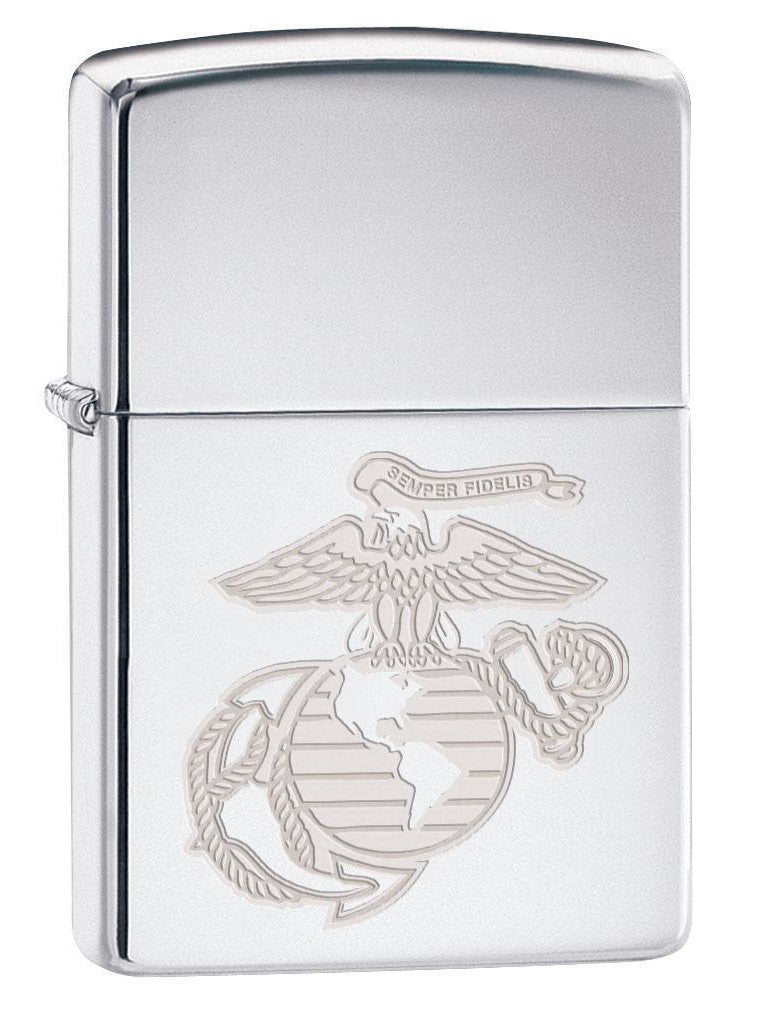 Zippo Lighter: Engraved USMC Marines Logo - High Polish Chrome 80394 (4269195362419)