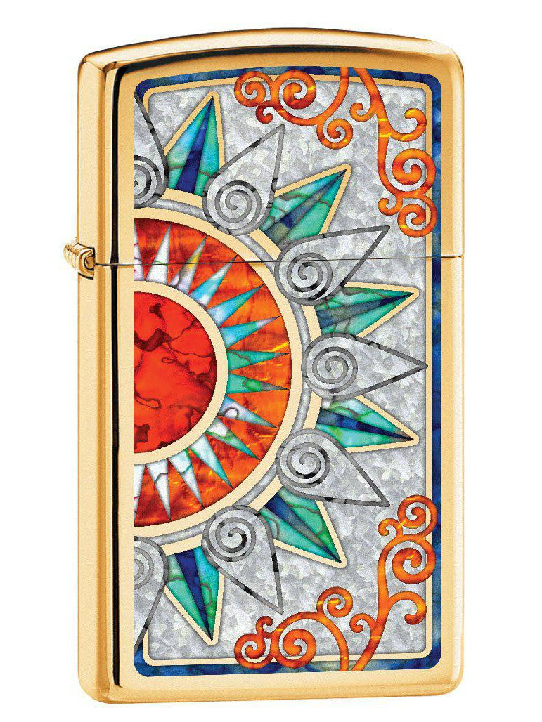 Zippo Lighter: Slim Fusion Flowers - High Polish Brass 80421 (4269195690099)