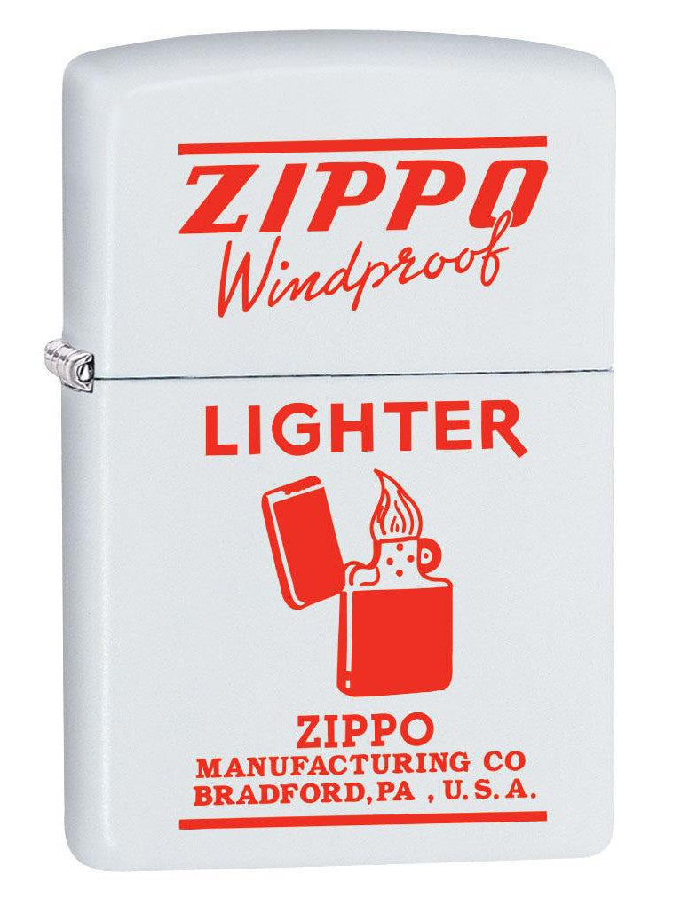 Zippo Lighter: Vintage Ad, Zippo Windproof in Red - White Matte 80466 (4269196247155)