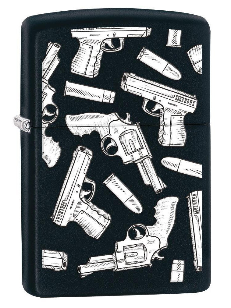 Zippo Lighter: Guns and Bullets Pattern - Black Matte 80508 (4269196607603)