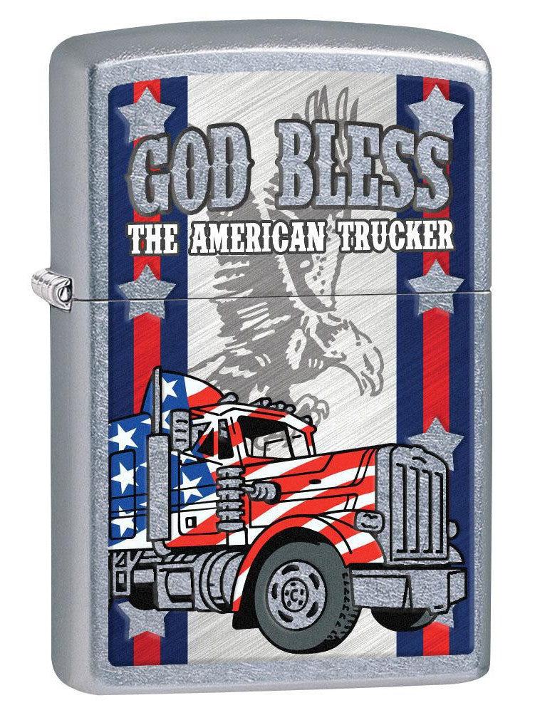 Zippo Lighter: God Bless the American Trucker - Street Chrome 80541 (4269197000819)
