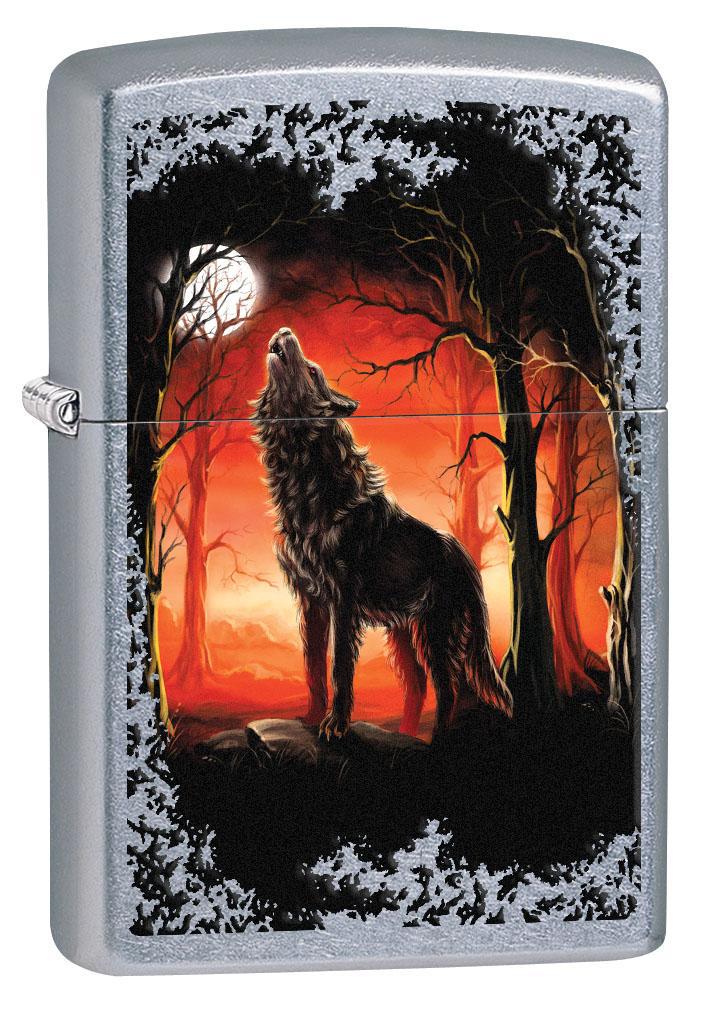 Zippo Lighter: Howling Wolf in the Trees - Street Chrome 80568 (4269197361267)