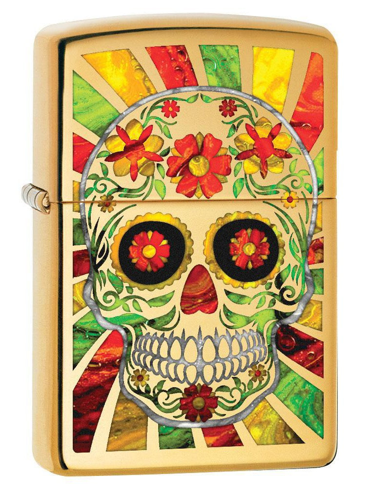 Zippo Lighter: Fusion Day of the Dead Skull - High Polish Brass 80619 (4269198016627)