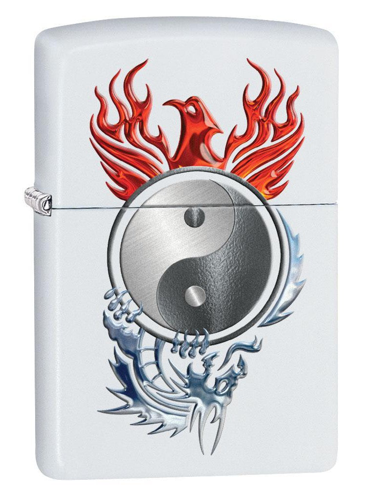 Zippo Lighter: Yin and Yang, Phoenix and Dragon - White Matte 80649 (4269198311539)