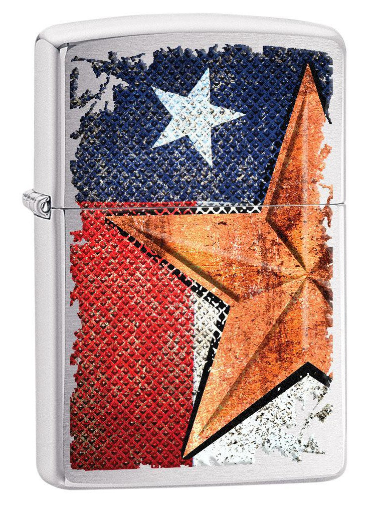Zippo Lighter: Texas Flag and Star - Brushed Chrome 80671