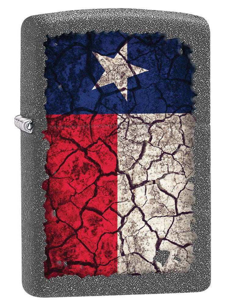 Zippo Lighter: Texas Flag, Cracked Soil - Iron Stone 80675