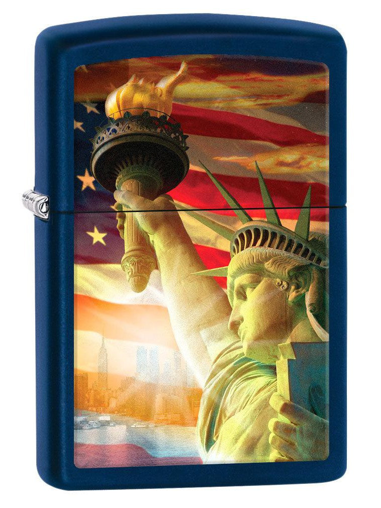 Zippo Lighter: Statue of Liberty and Flag - Navy Matte 80677