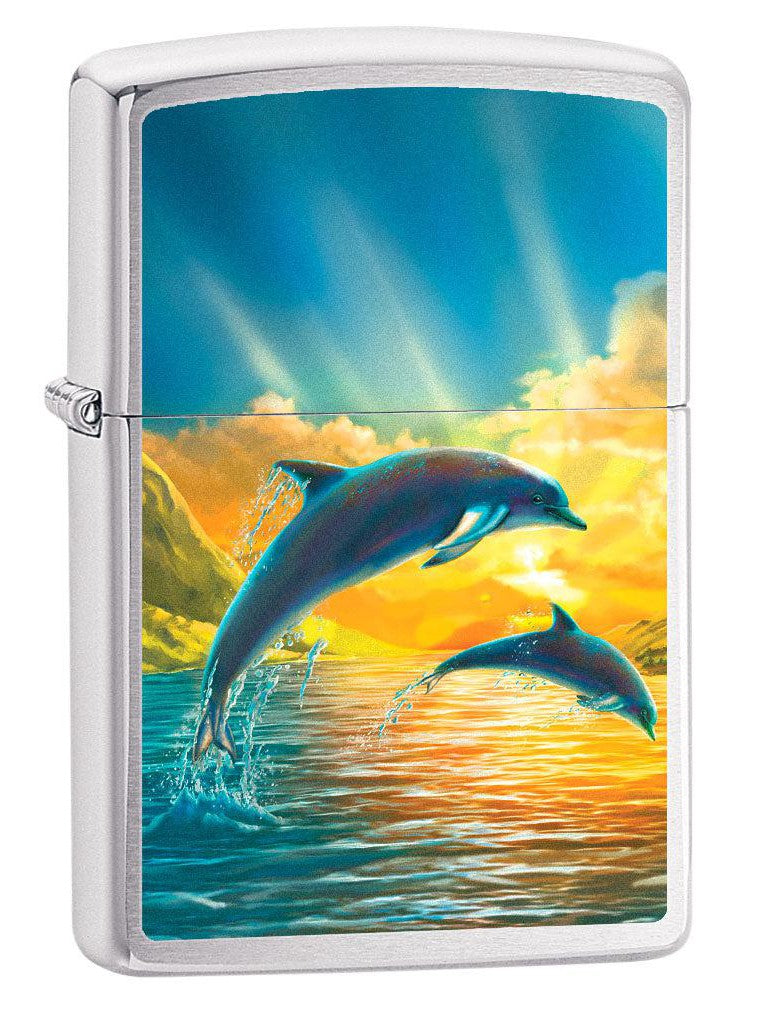 Zippo Lighter: Dolphins at Sunset - Brushed Chrome 80695