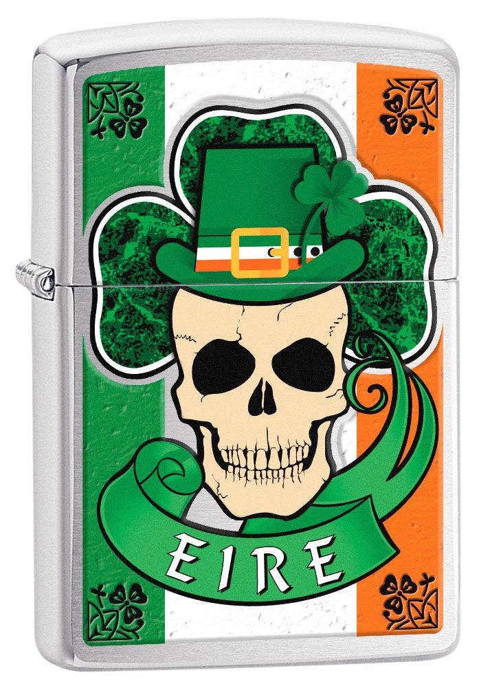 Zippo Lighter Ireland, Skull and Shamrock Brushed Chrome 80733