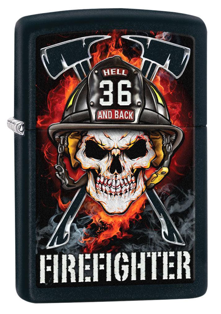 Zippo Lighter: Skull Firefighter - Black Matte 80748