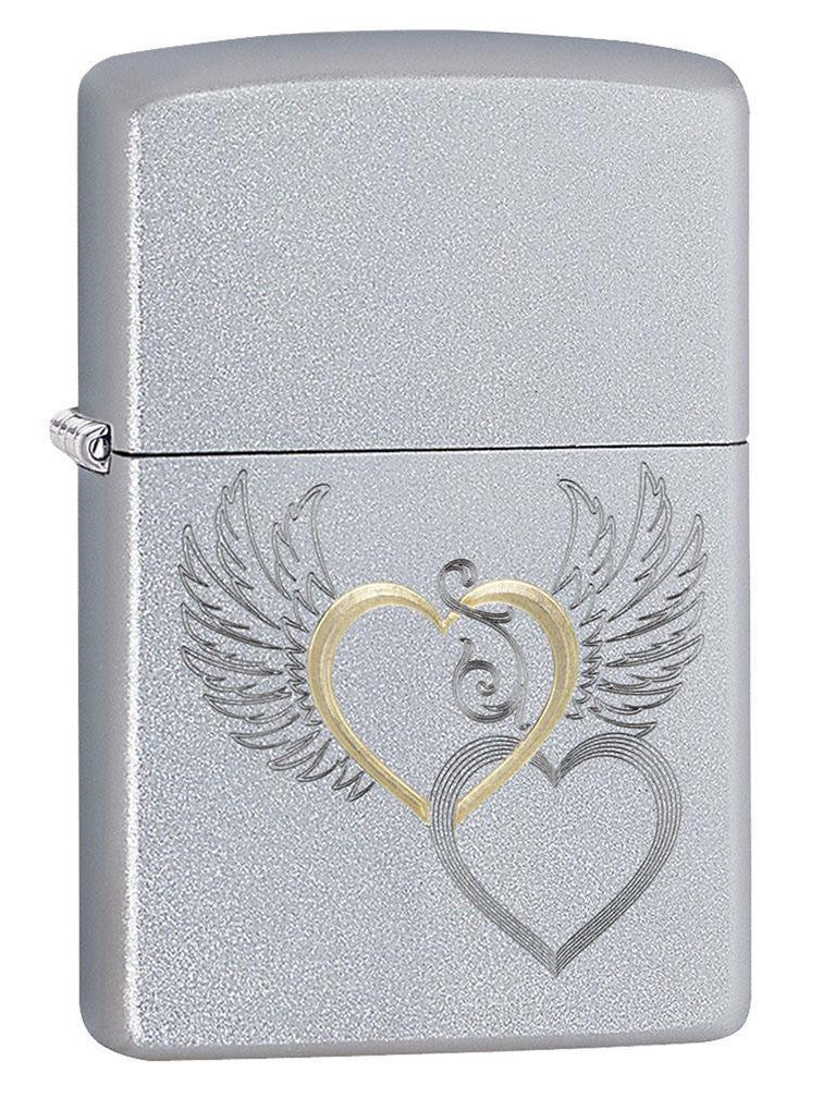 Zippo Lighter: Hearts and Wings, Engraved - Satin Chrome 80768