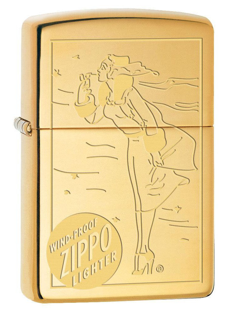 Zippo Lighter: Vintage Windy, Engraved - High Polish Brass 80809