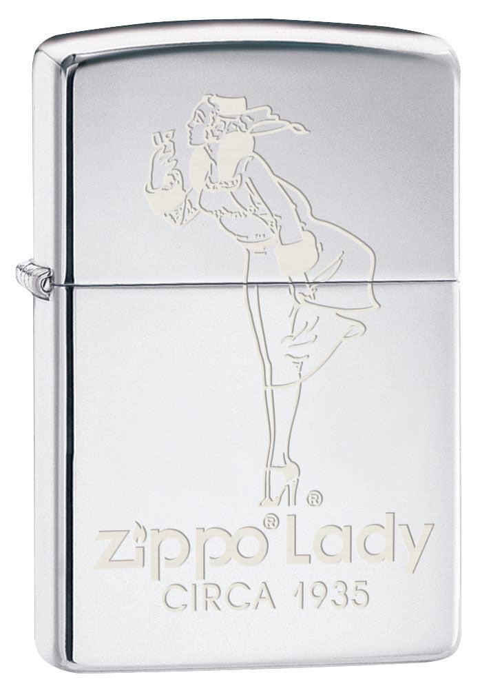 Zippo Lighter: Windy the Zippo Lady, Engraved - High Polish Chrome 80814