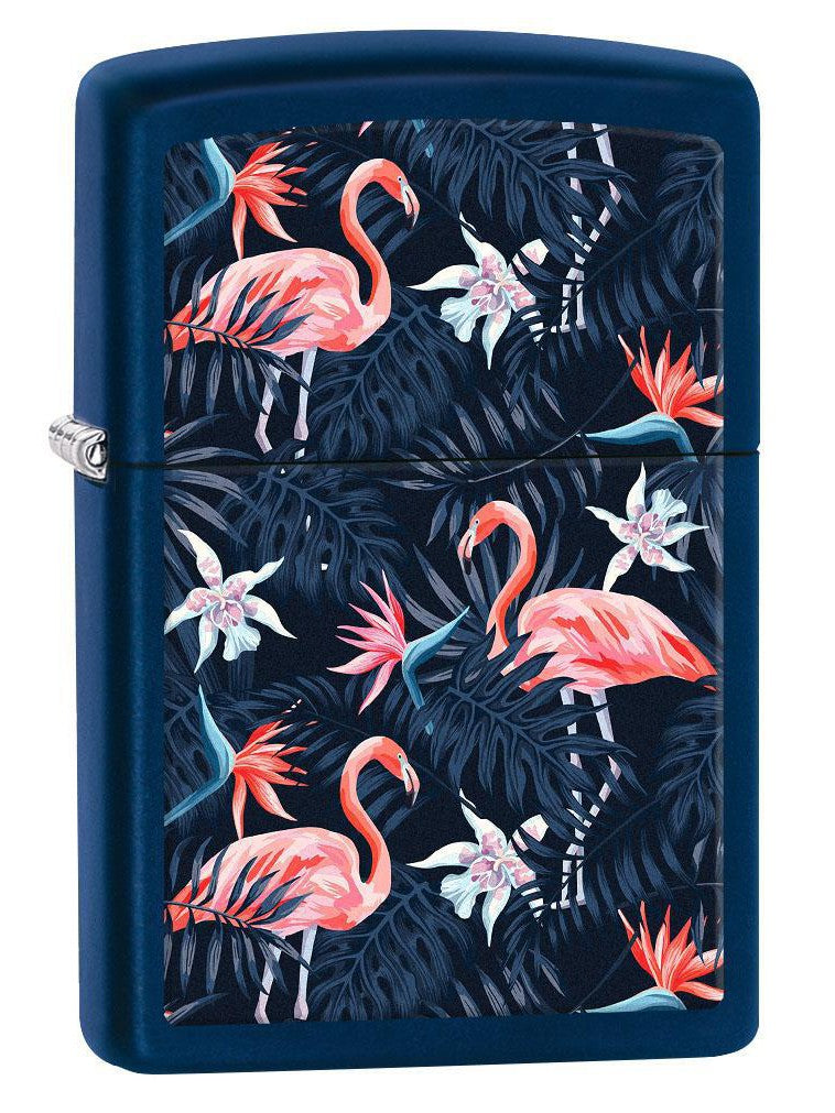Zippo Lighter: Pink Flamingo Pattern - Navy Matte 80836