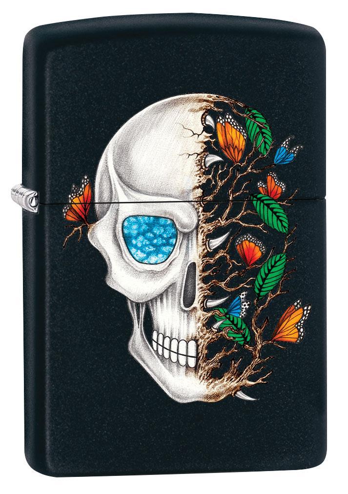 Zippo Lighter: Skull and Butterflies - Black Matte 80876