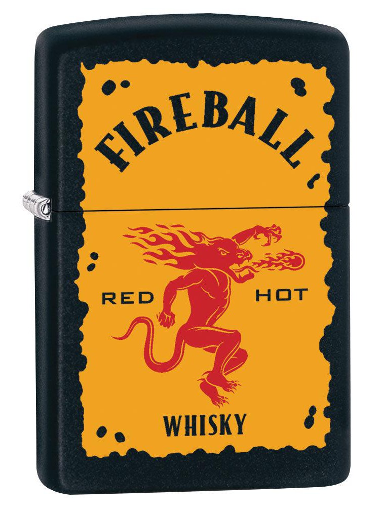 Zippo Lighter: Fireball Logo - Black Matte 80905