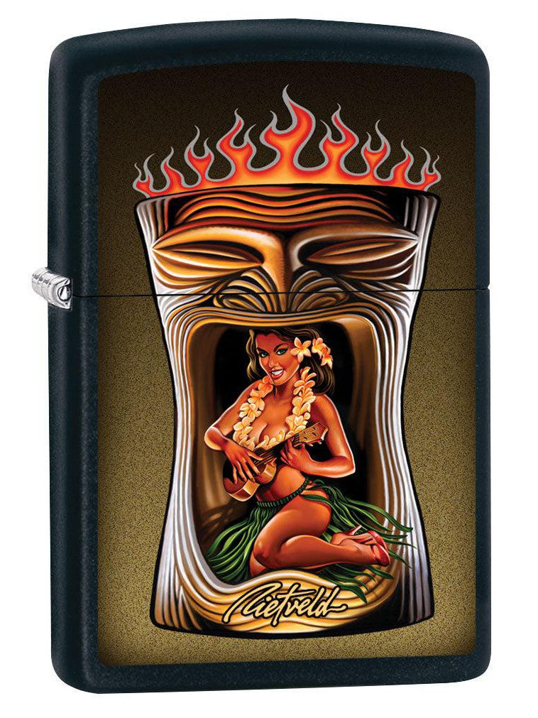 Zippo Lighter: Hawaiian Girl with Ukulele by Rick Rietveld - Black Matte 80938