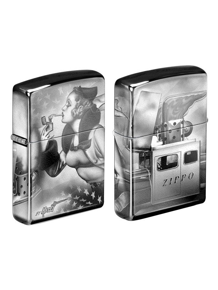 Zippo Lighter: Windy the Zippo Girl by Mazzi, Photo 360 - Ebony 